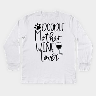 Doodle Mom Wine T Shirt Women Dog Golden Doodle Graphic Kids Long Sleeve T-Shirt